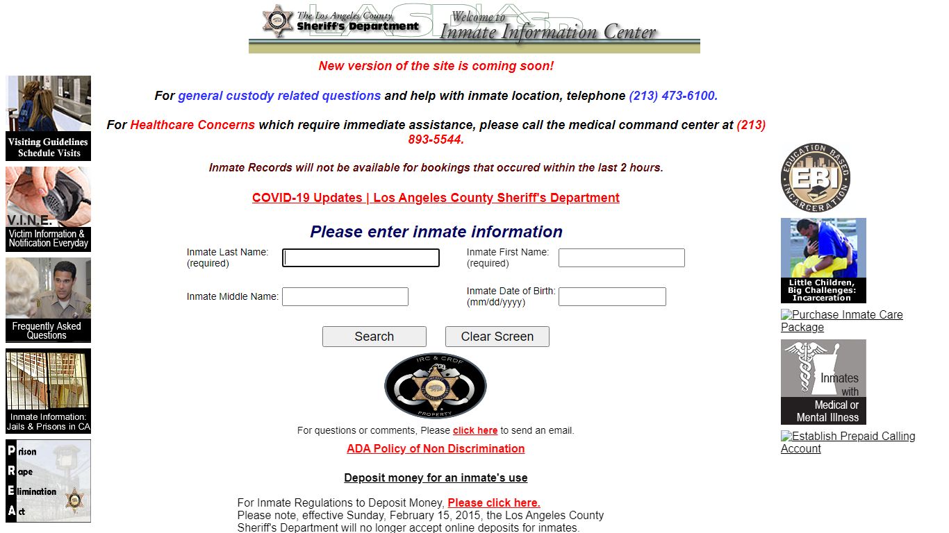 LASD Inmate Information Center - Inmate Search